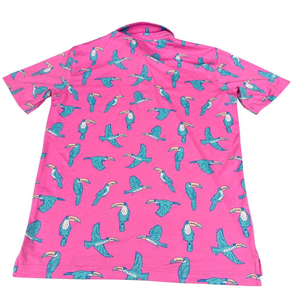 Chubbies Mens Pink Toucan Bird Print Performance Polo Shirt Small - Picture 2 of 8